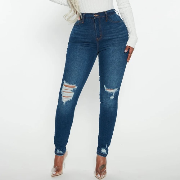 Fashion Nova “All Night Long” High Rise Skinny Jeans – Dark Blue (Juniors 11) - Picture 1 of 3